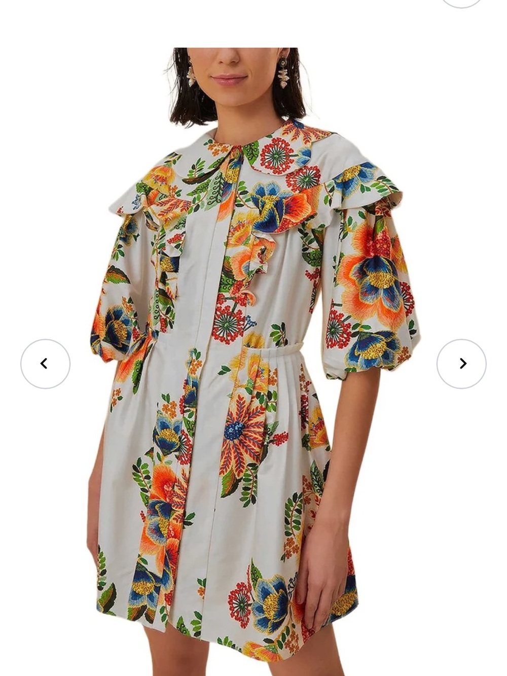 FARM Rio White Mini Dress with Orange, Blue & Green Floral Print